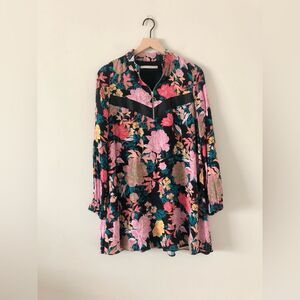Zara Trafaluc Collection Long Sleeve Aline Dress in Tropical Floral Print-Size S